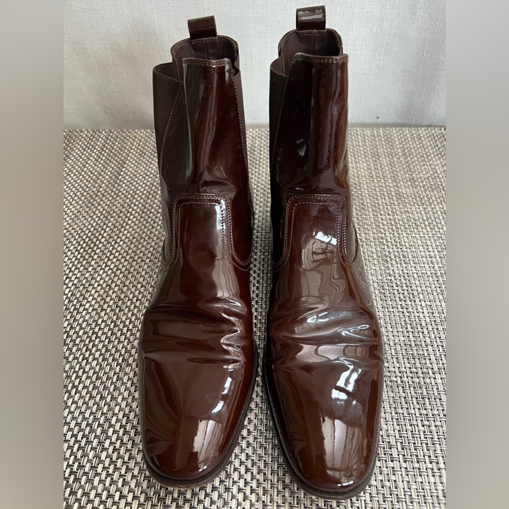 Men's "Salvatore Ferragamo" Brown Patent Leather Boots